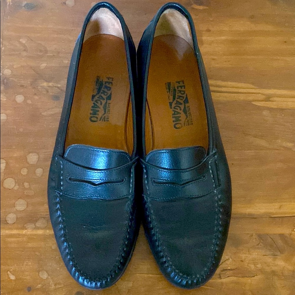 Salvatore Ferragamo Black Leather Men's Loafers